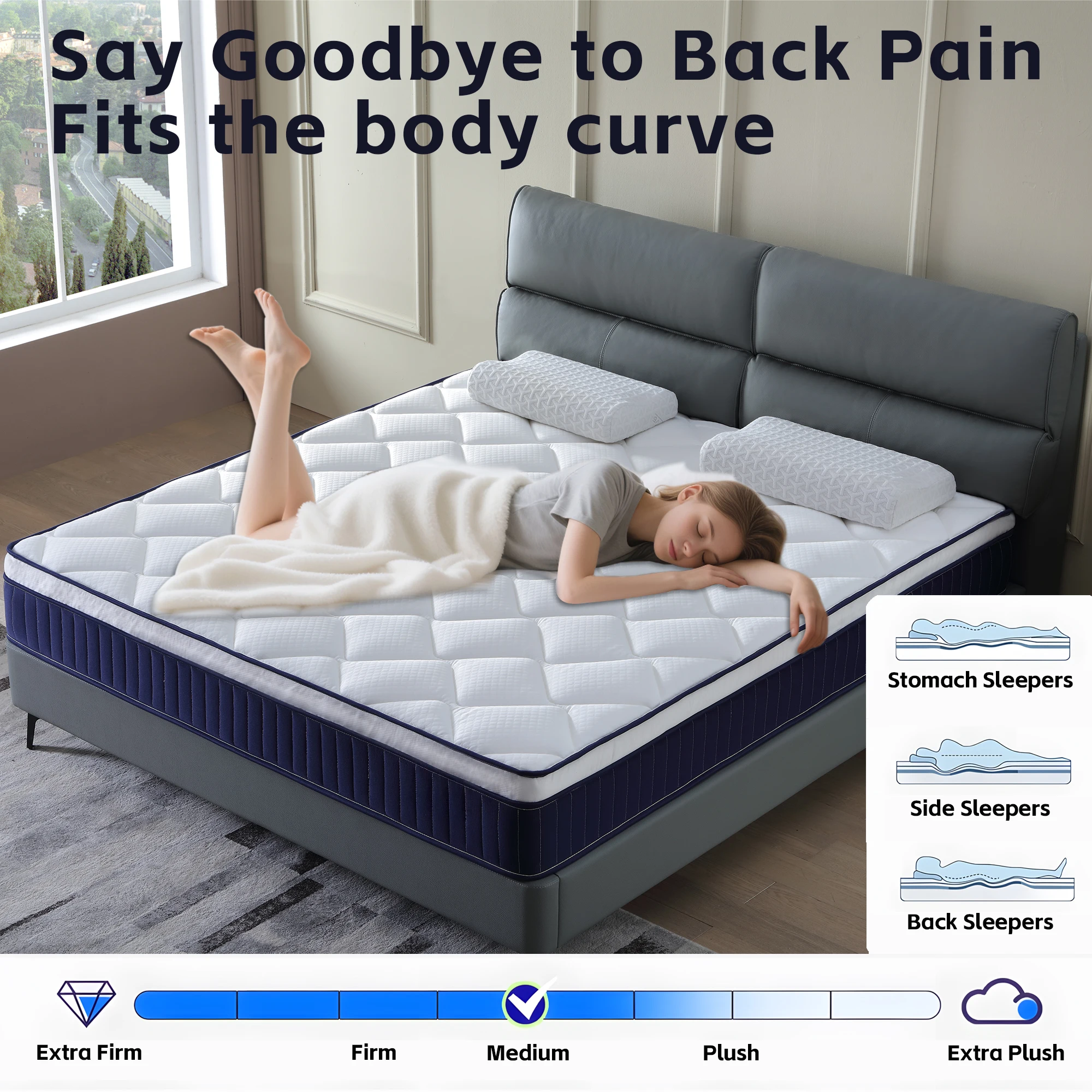 Medium Hybrid Mattress Pocket Spring with CertiPUR-US Certified Foam 10 inch Hybrid Mattress in a Box,Individual Pocket coil, Medium Firm, Memory Foam Mattress