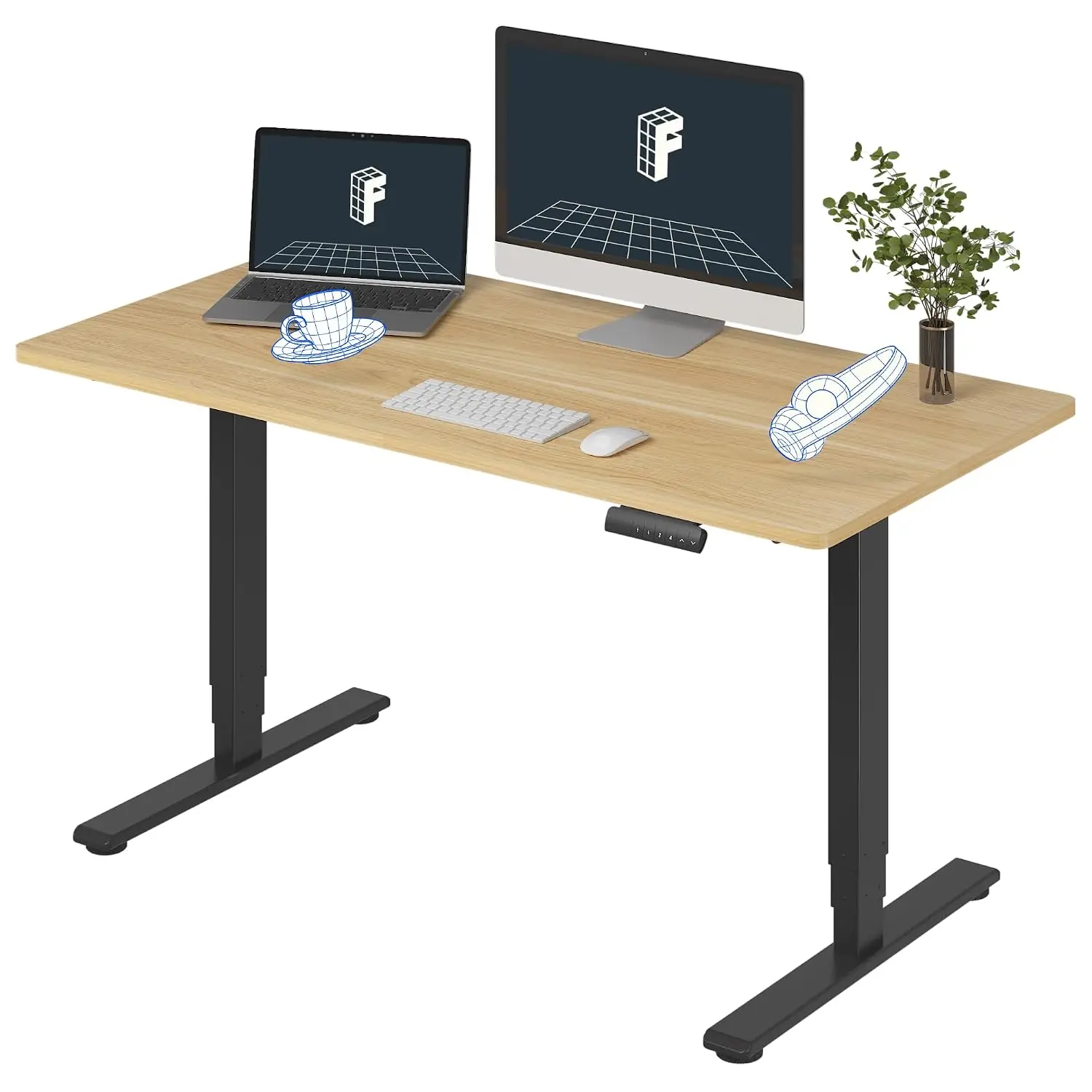 Electric Standing Desk 55x28 Sit Stand Desk 220 Lbs Adjustable Height Memory Presets Maple Desktop Black Frame, Customized
