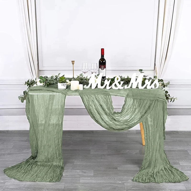 4 Pack 90X400cm Sage Green Cheesecloth Table Transparent Fabric Table Cloth For  Wedding Decoration Birthday Party