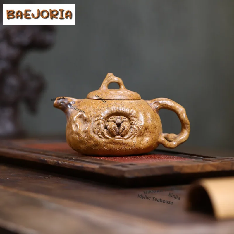 

320ml Vintage Yixing Purple Clay Teapots Handmade Crab Gong Chun Pot Raw Ore The Keel Gold Sand Kettle With Infuser Zisha Teaset