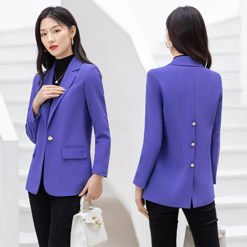 Large Size Women Casual Blazer Ladies Female Black Purple Coffee Long Sleeve Single Button Loose Jacket Coat For Spring Autumn