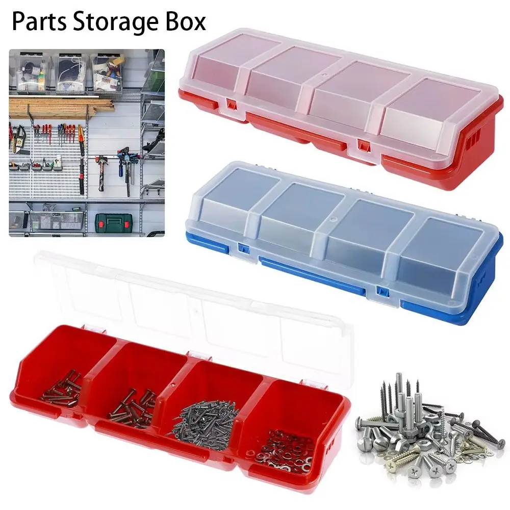 1Pcs New 4 Compartments Parts Storage Box with Lid Blue Red Screw Organizer Box Plastic Display Tool Part Container Bin