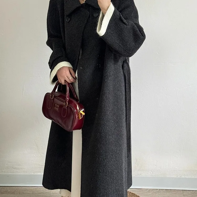 Korean double-sided cashmere coat for women, mid to long style, 2024 autumn and winter, high-end feeling, yak wool, mulberry