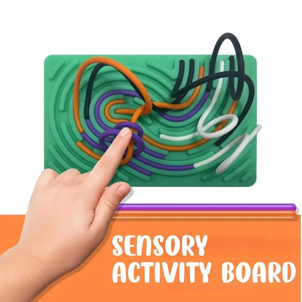 Rectangular Shape Sensory Activity Board 20 Strings Stress Relief Silicone Fidget Toy with Travel Bag Soft Sensory Activity Mat