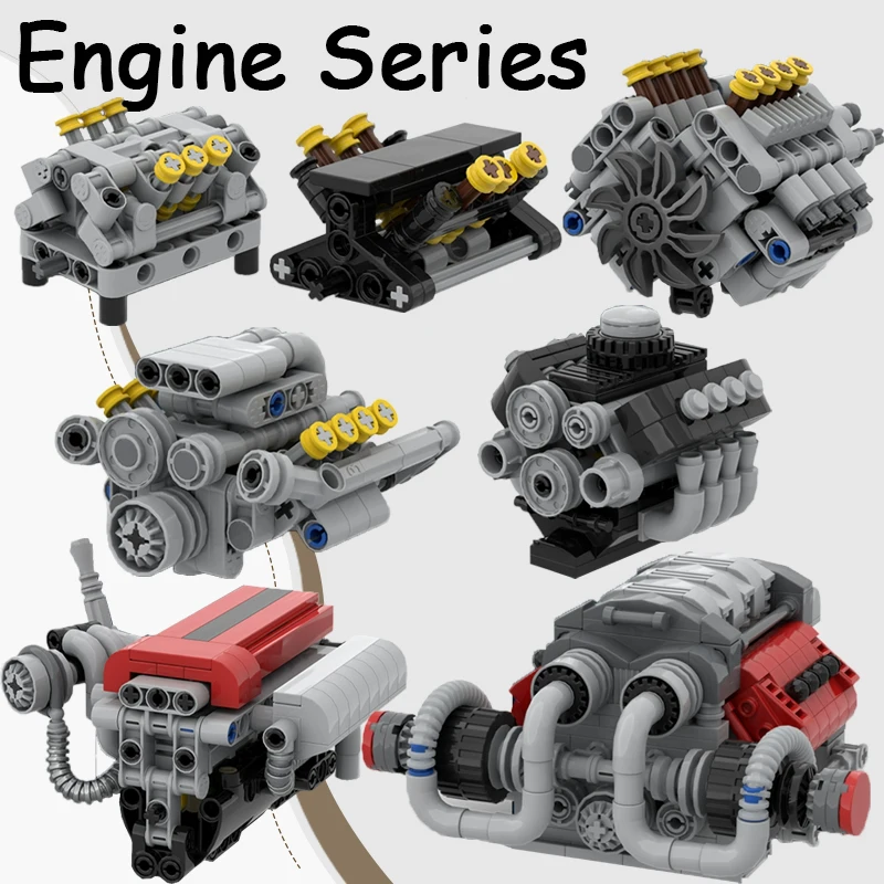 MOC City Street View – accessoires de voiture, blocs de construction, moteur de véhicule V6 V8, briques, jouets de noël, cadeau pour enfants