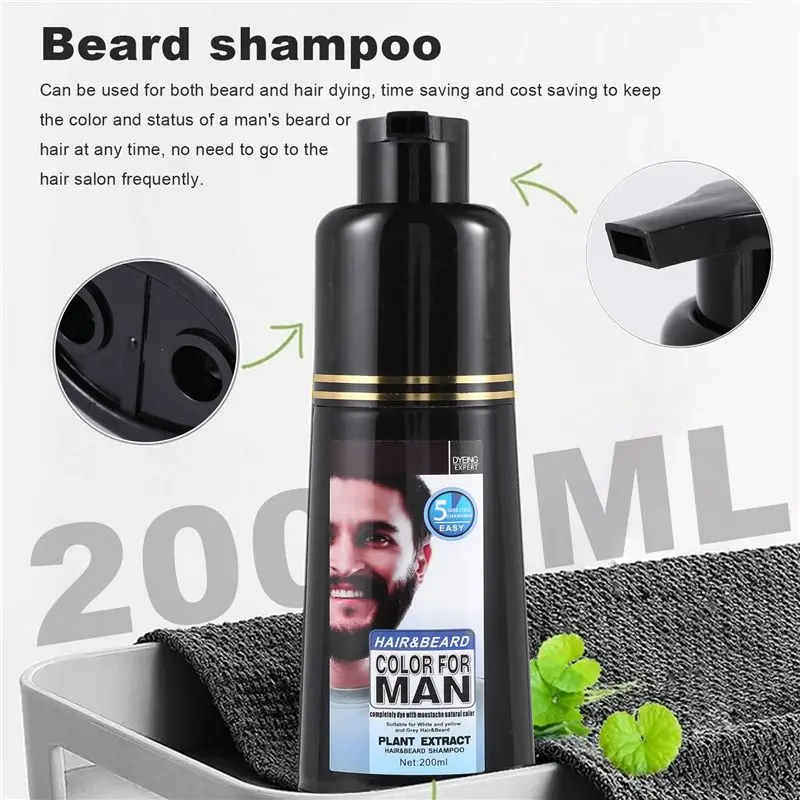 

M04K Permanent Beard Dye Shampoo For Men Beard Dying Removal White Grey Beard Hair Men Beard Shampoo 200ML