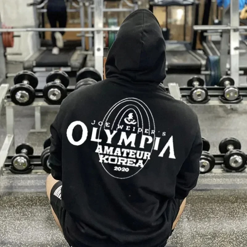 Men's Gyms Cotton Hoodies Casual Bodybuilding Loose Sports Sweatshirt Pullover Sportswear Workout Hooded Casual Fitness Clothing