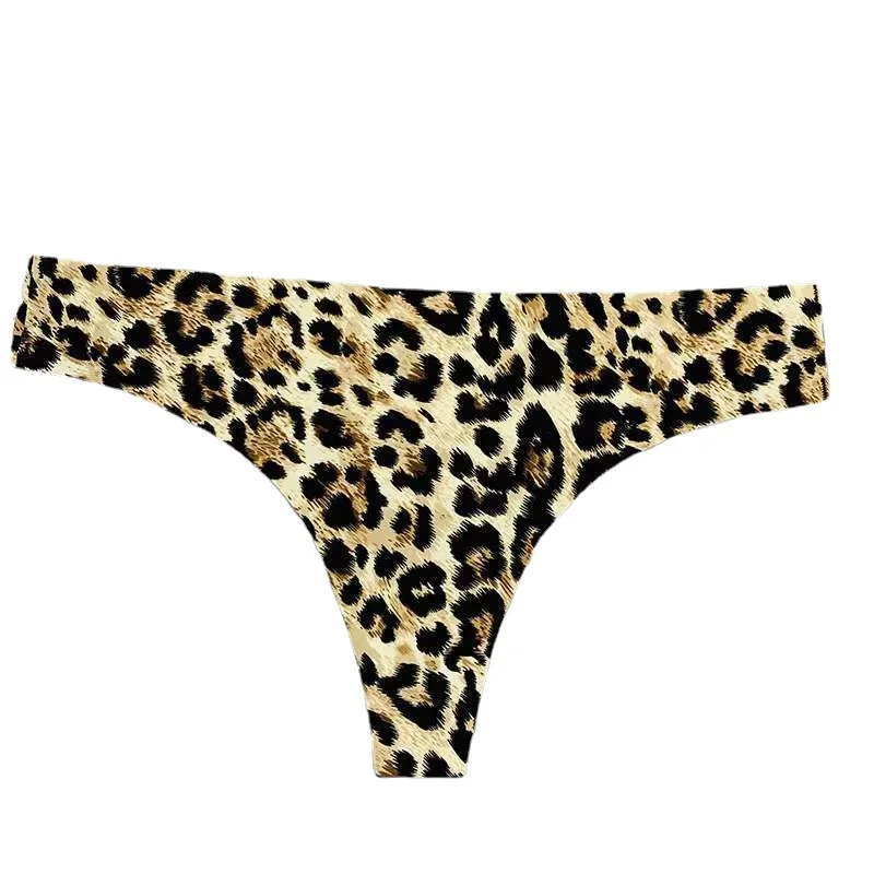 Perizoma con stampa leopardata per biancheria intima femminile di grandi dimensioni a vita bassa senza cuciture in seta di ghiaccio sexy da donna