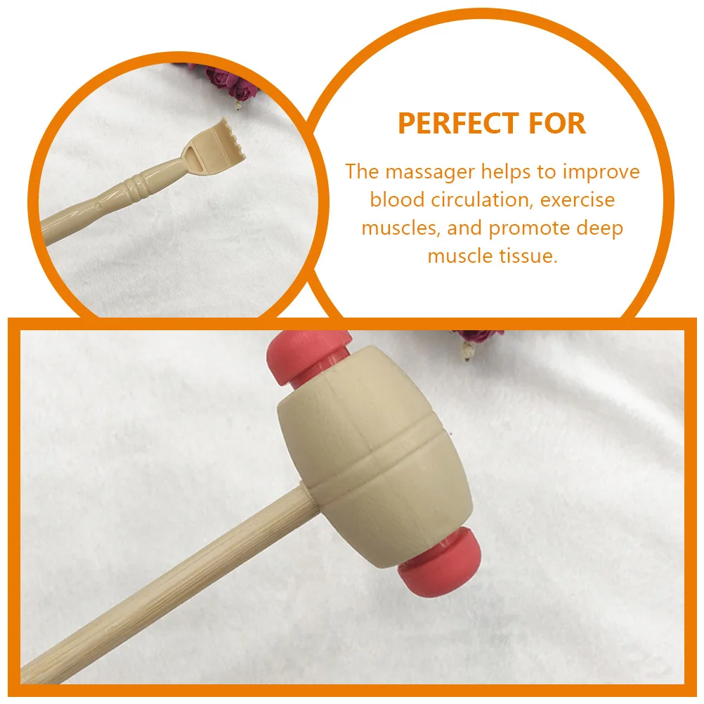 

2pcs Massage Hammer Wooden Handheld Back Massager Portable Manual Body Scratcher Multi-Function Muscle Therapy Stick For