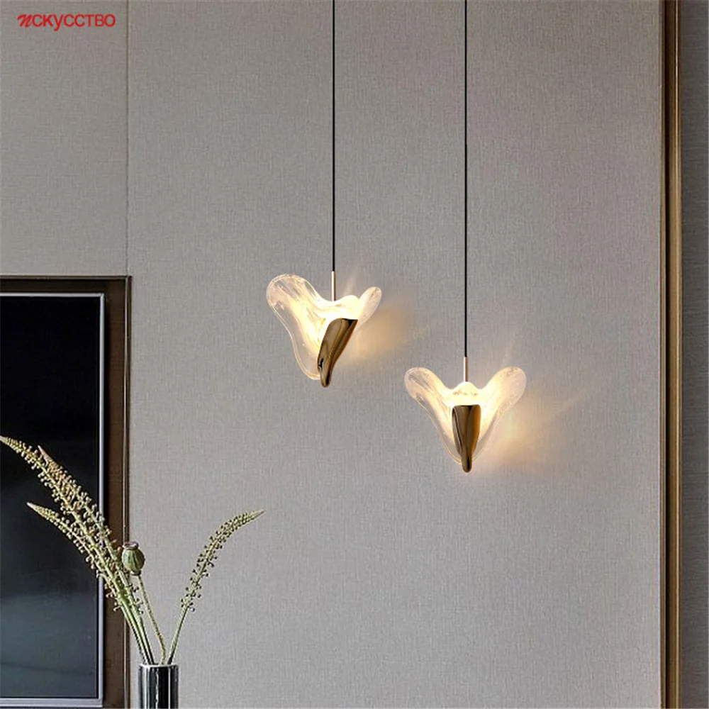 

Postmodern Designer Butterfly Led Pendant Lights Glass Metal Luxury Art Deco Living Room Dining Table Suspension Luminaire Lamp