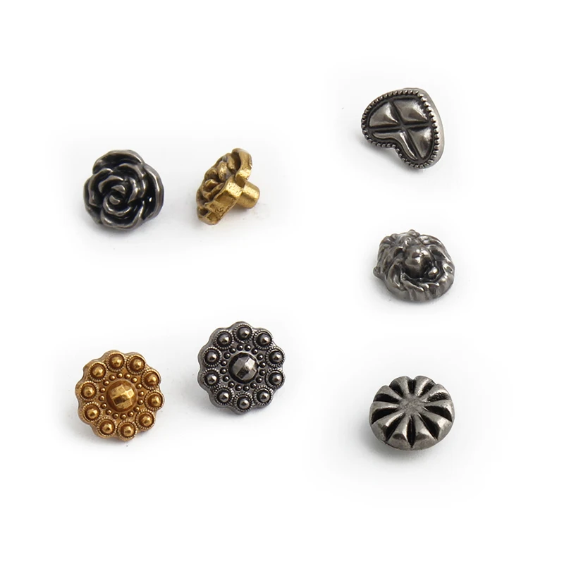 20/50/100PCS Old silver Flower/Round Conchos Screw Back Rivets For Bags Belt DIY Doll Clothes Sewing Riveting Button Accessories