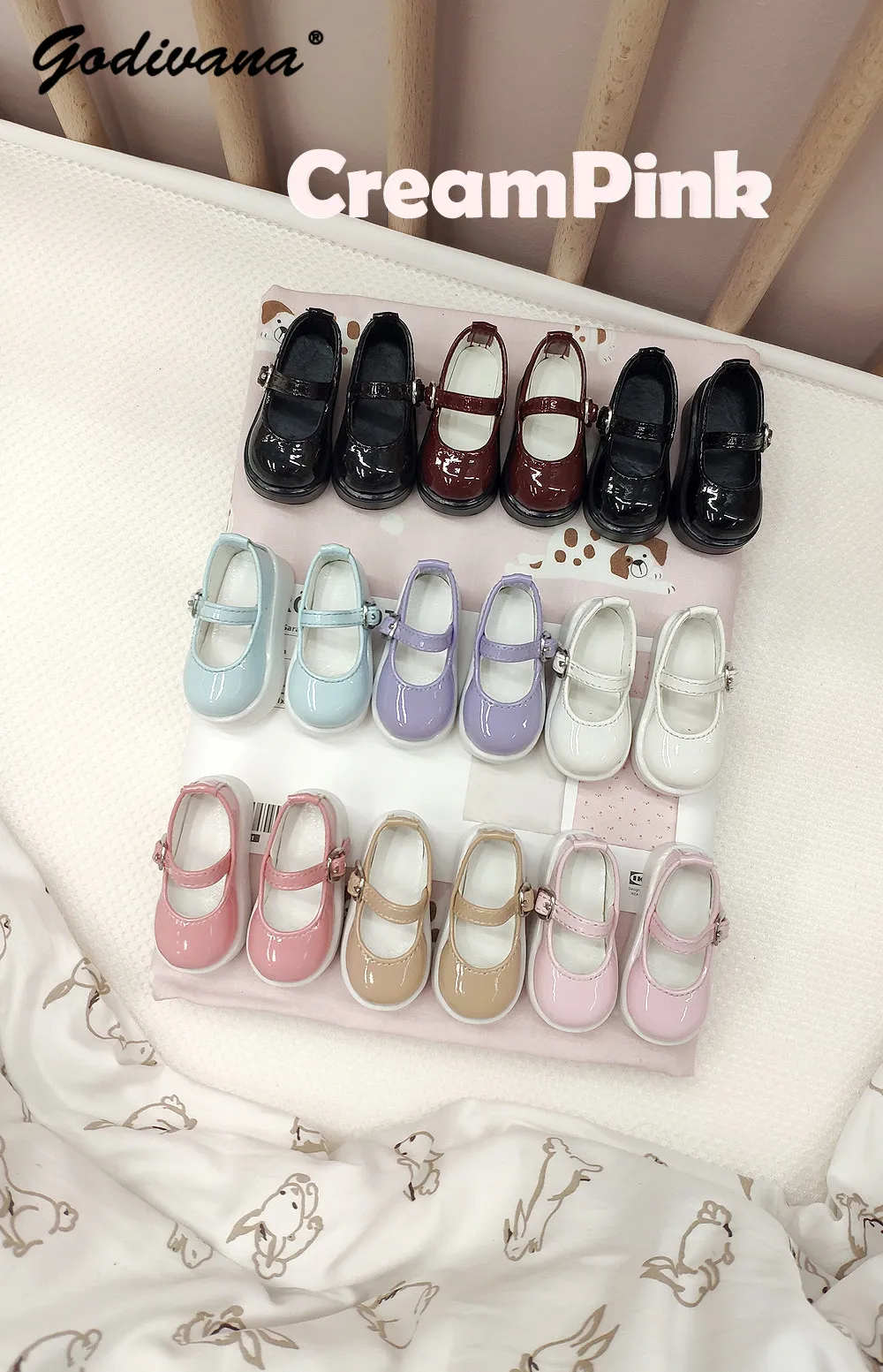 Cute Sweet BJD Doll Mary Jane Shoes Glossy Buckle Platform Flat Shoes Multi‑Color Option for 1/4 BJD PU Leather Casual Footwear