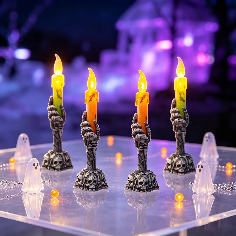 2/4pcs Artificial Skeleton Ghost Hand Candle Light Undead Hand LED Candle Halloween Day of The Dead Party Desktop Entrance Decor