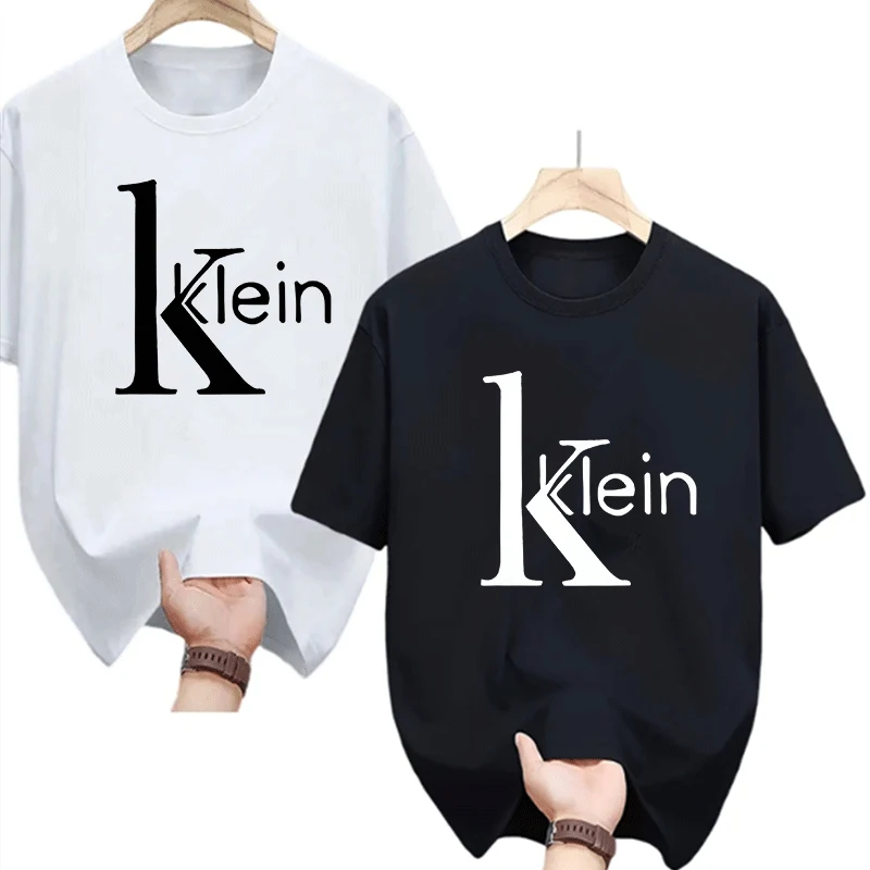 2 Pack Fashion Klein Letter Graphic T-Shirt Casual Minimalist Style Short Sleeve Tee for Men Women Streetwear Tops