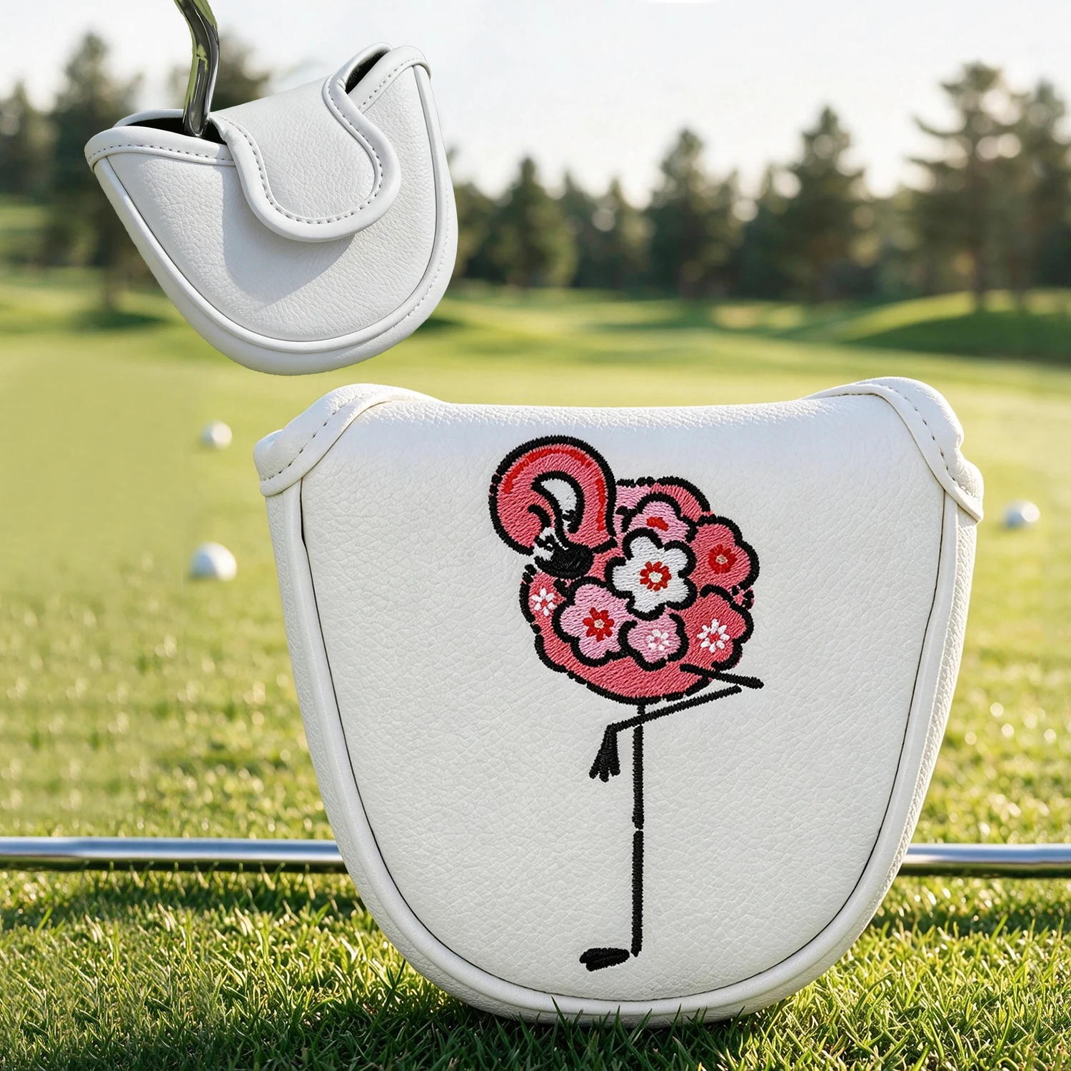 1pc Flamingo Mallet Putter Cover Magnetic Closure Semi-Circle Putter Headcover Golf Club Protective Sleeve Golf Accessories