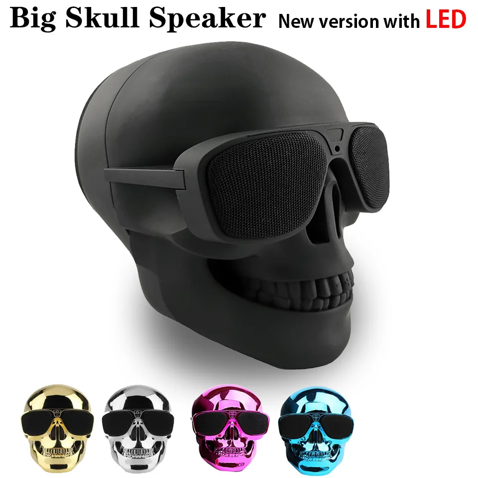 Dropshipping Big Aero Skull Speaker Portable Skull Wireless Bluetooth Speaker Super Bass Glasses Subwoofer Multipurpose with LED