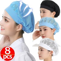 1/8Pcs Mesh Kitchen Work Hats Multicolor Food Service Net Restaurant Hotel Bakery Waiter Work Caps Unisex Adjustable Chef Hat