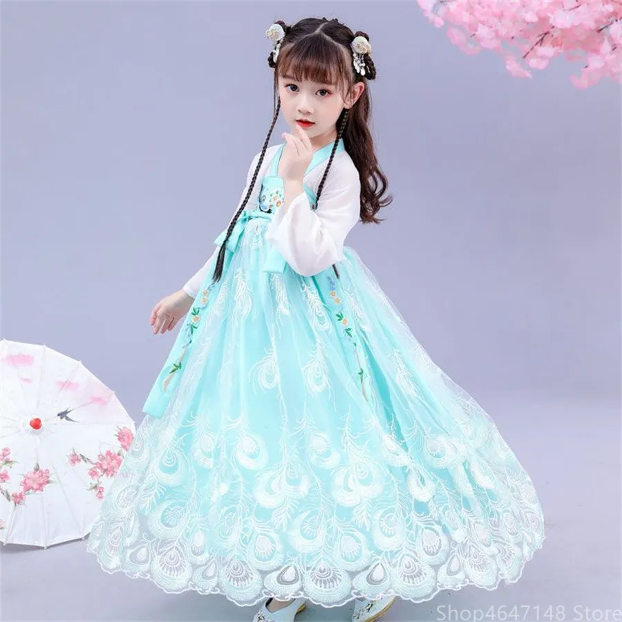 Hanfu Dress Baby Girls Children New Year Costume Chinese Ancient Carnival Cosplay Costume Purple Hanfu Dress Kids Babies