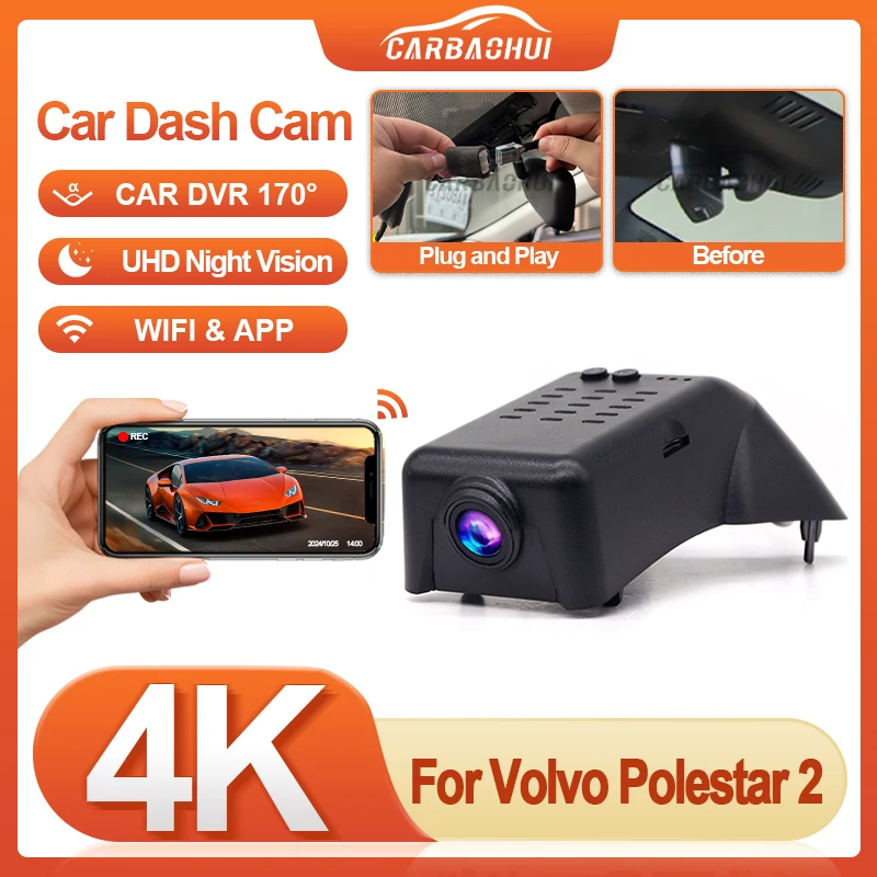 

НОВЫЙ! Видеорегистратор HD 4K 2160P для Polestar 2 2021-2025 Автомобильный видеорегистратор Plug and Play Беспроводная Wi-Fi Видеорегистратор Видеорегистратор