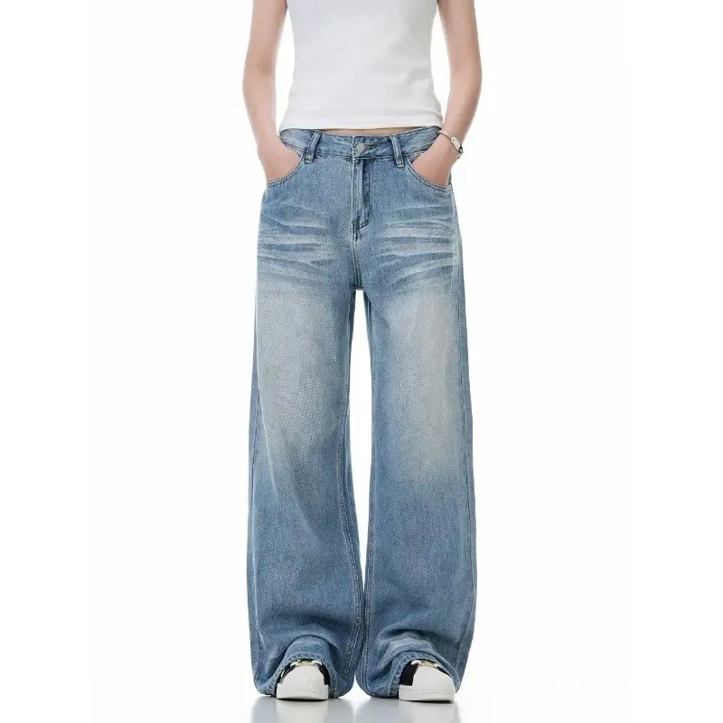 

Женские брюки Винтажные широкие джинсы Женские свободные брюки с высокой талией для похудения Повседневные прямые длинные брюки Модные на земле