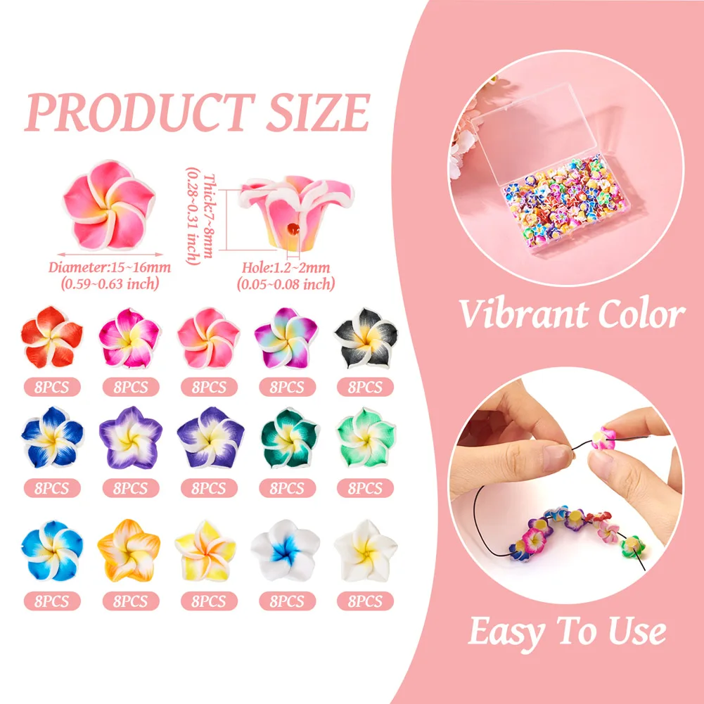 120Pcs 3D Flower Plumeria Handmade Polymer Clay Beads for DIY Summer Hawaiian Necklaces Bracelets Earrings Jewelry Making