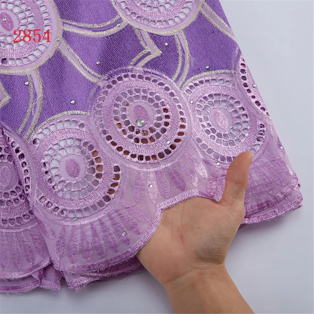 SJD African Cotton Lace Fabric Swiss Voile with Crystal 2024 High Quality Nigerian Cotton Lace For Women Wedding Dresses A2854