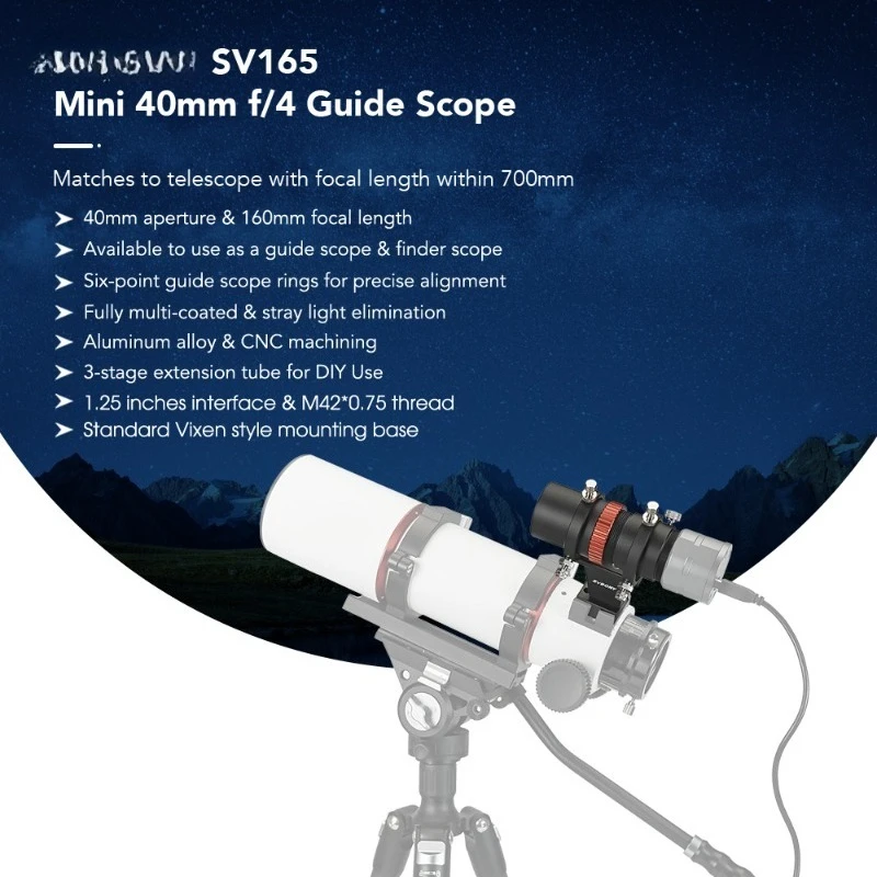 SV165 Mini Guide Scope, 40mm F4 Metal Lightweight Short Focal, FMC Fully Multi Coated, Deep Sky Finder Scope