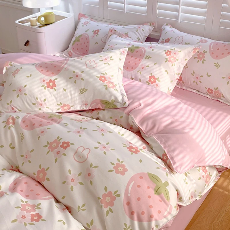 Imagem -05 - Beddingoutlet-conjunto de Cama Impressão Morango para Crianças Capa de Edredão Colcha Microfibra Twin Size Room Decor Teen Girls