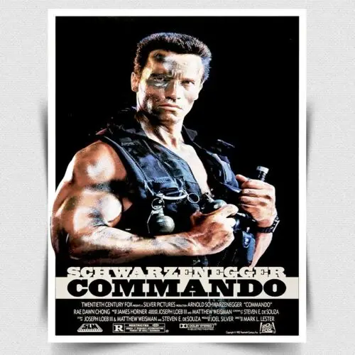 COMMANDO METALLSCHILD WANDPLAKAT Film- und Kinoposterdruck für Männerhöhle, Kinoraum – Aluminium