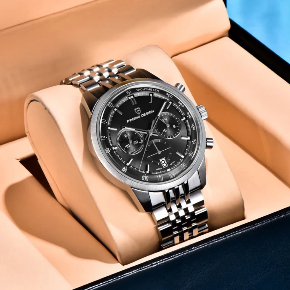 PAGANI DESIGN 2026 41MM Multi functional Simple Men Quartz Watch Multi time Zone Stainless Steel Men Chronograph watches for men