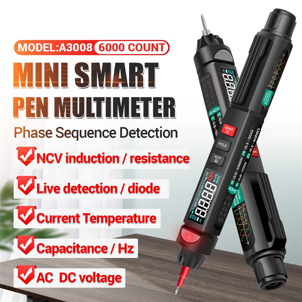 A3008 Digital Multimeter Voltage Tester LCD Display Non-Contact Voltage Detector Sensor Pen Powered Wire Break Locator