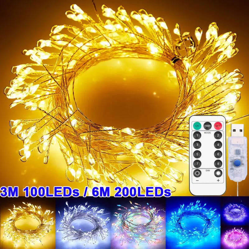 

3M 6M LED Fairy Lights Copper Wire String USB Remote Control Dimmable Outdoor Christmas Lights Timer Garlands Party Decoration