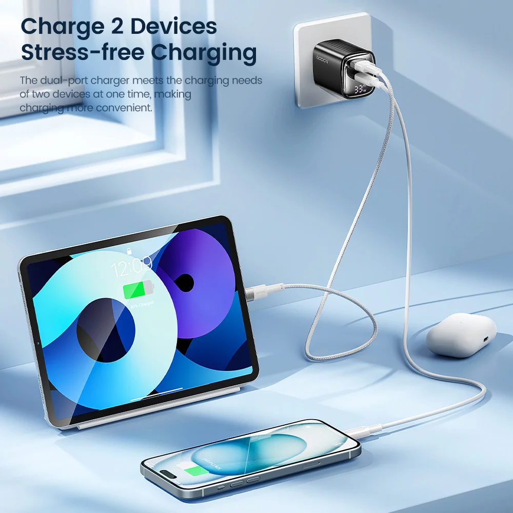 Toocki 33W GaN USB Charger Type C Fast Charging Digital Display For iPhone 17 16 15 Pro Max Samsung S23 iPad Xiaomi Huawei POCO