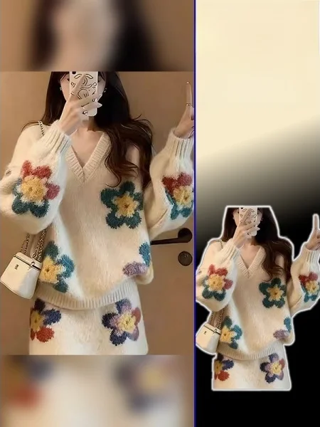 

plus Size Soft Cozy Sweater High Waist Skirt Faionable Two Piece Set for plus Size Women Korean Sle Spring Autumn Wi...