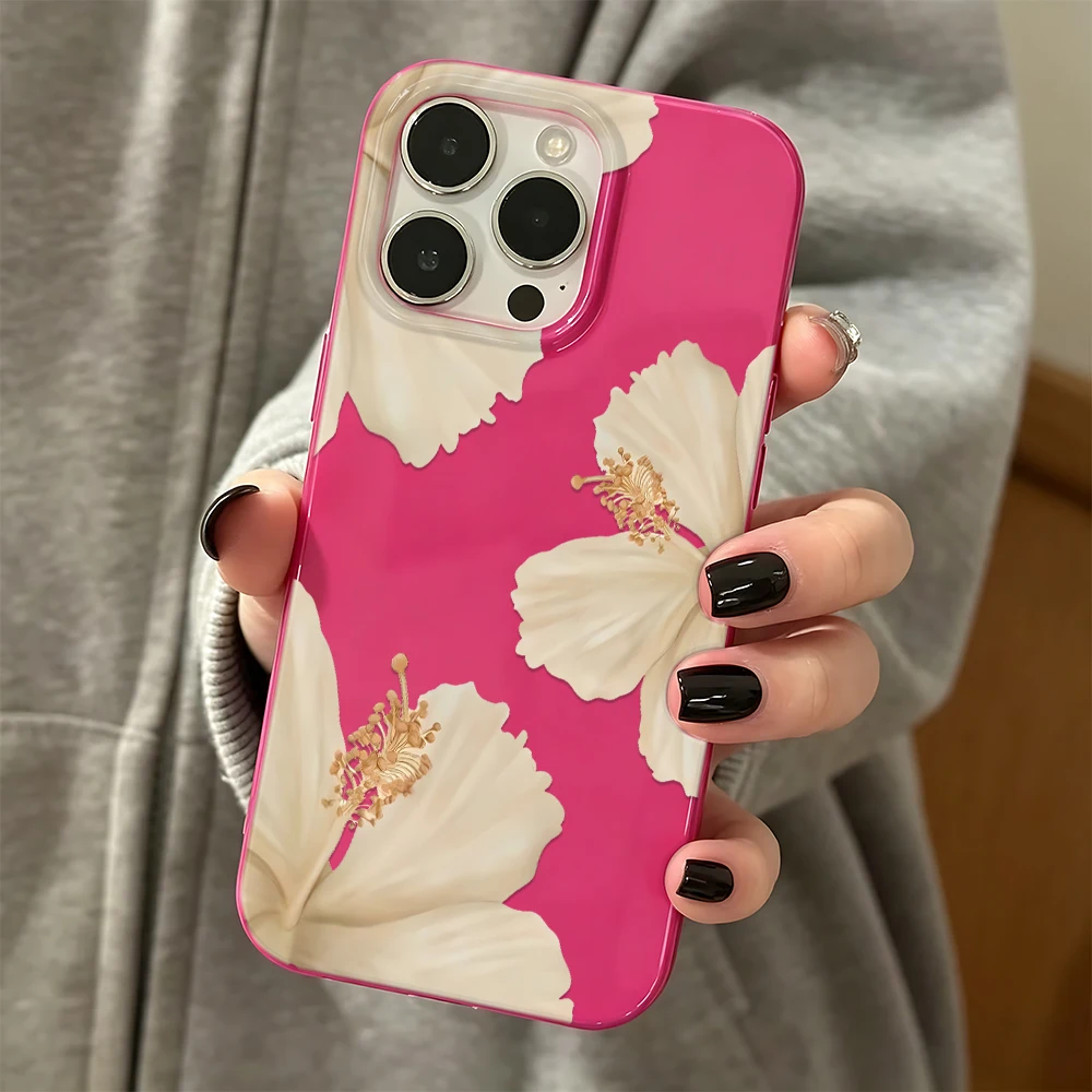 Clear Case For Iphone 17 Air 16 15 14 13 12 11 Pro Max Funda White Hibiscus For Iphone 16 15 17 Silicone Transparent Cover