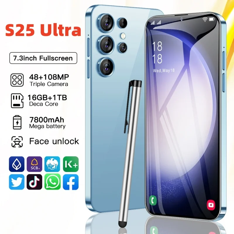 

S25 Ultra Mobile Phones 7.3 HD Screen SmartPhone Original 22GB+2TB 4G 5G Dual Sim Celulares Android Unlocked 8000mAh S24 Ultra