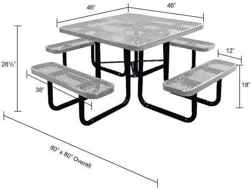 Mesa de piquenique quadrada de aço de 46", expansível, mesa externa de metal (verde)