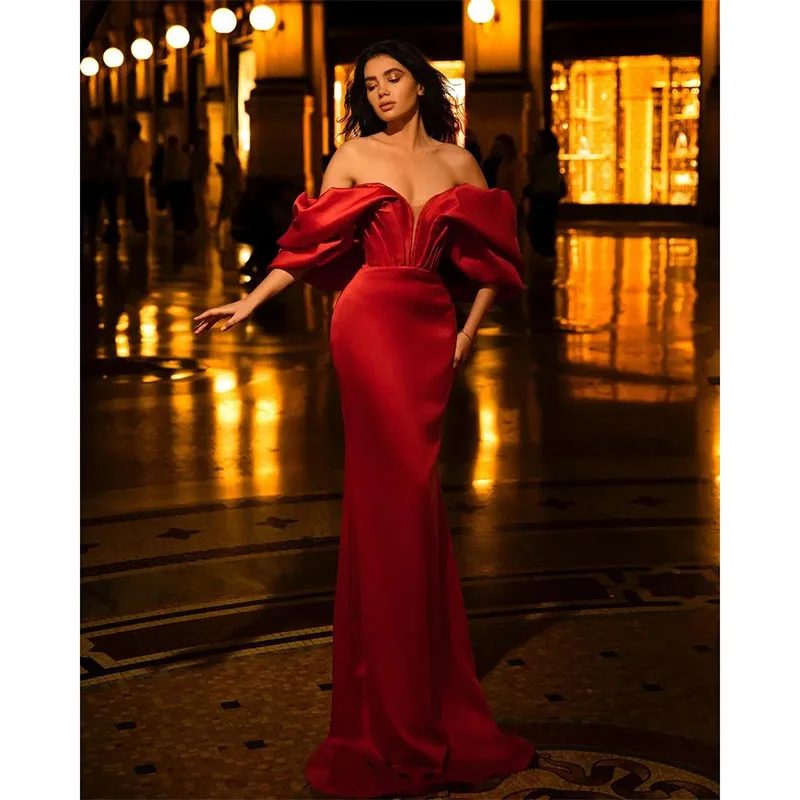 Vestidos de Noche elegantes de sirena roja para mujer, hombros descubiertos, ropa Formal para ocasiones, fiesta de graduación, vestidos de desfile de cumpleaños de celebridades