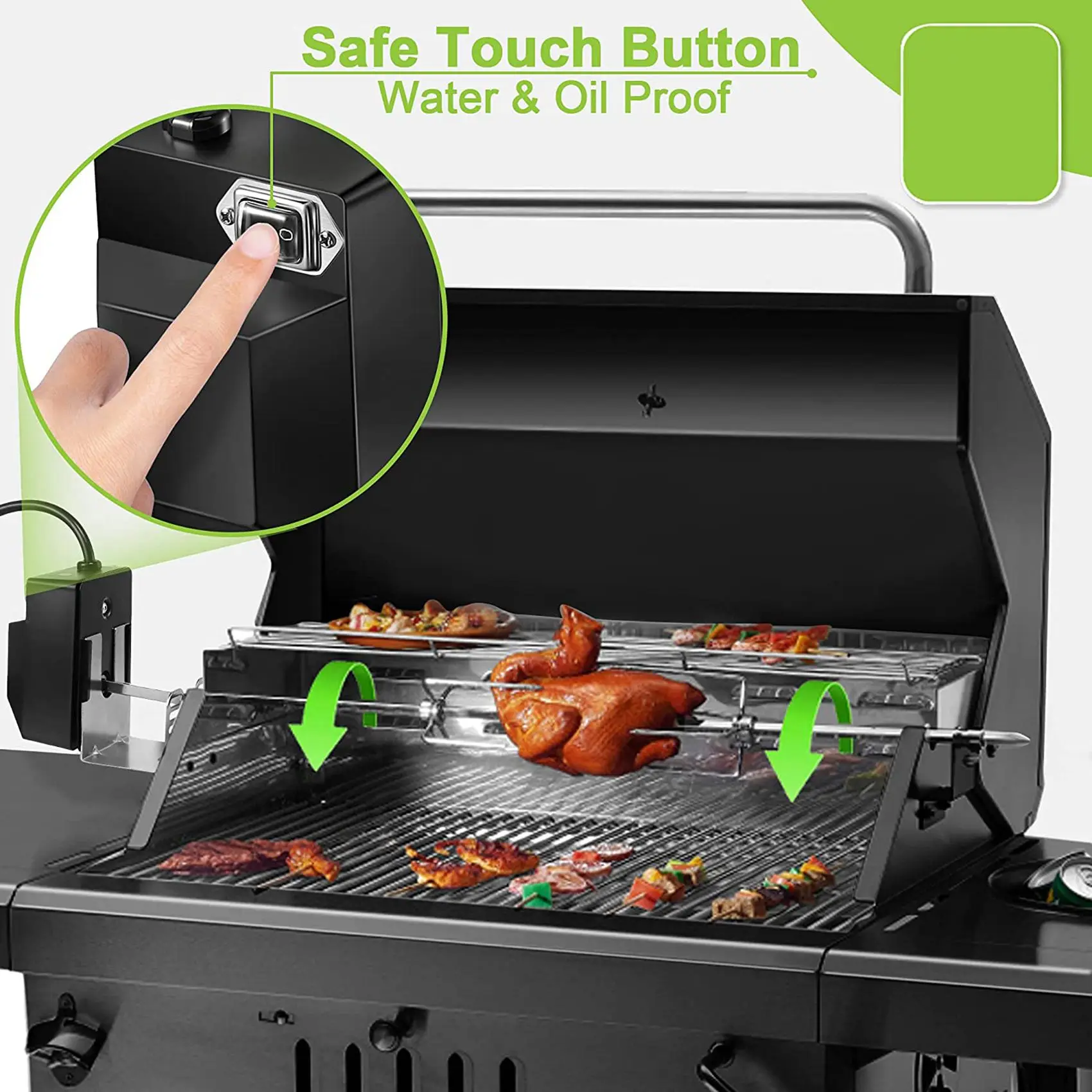 

HITL Rotisserie Grill Kit Universal Grill with 71.12 cm Rod Complete Bracket and Universal Grill Fixing Screws-US Plug
