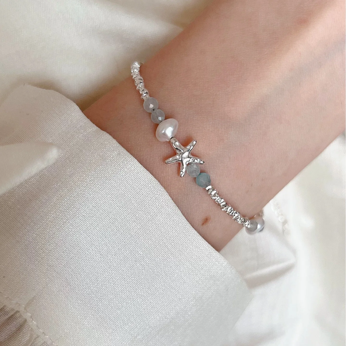 925 Sterling Silver Bracelets for Women Men String Accessories Trend Starfish Pearl Pattern Pendant Party Jewelry Gift