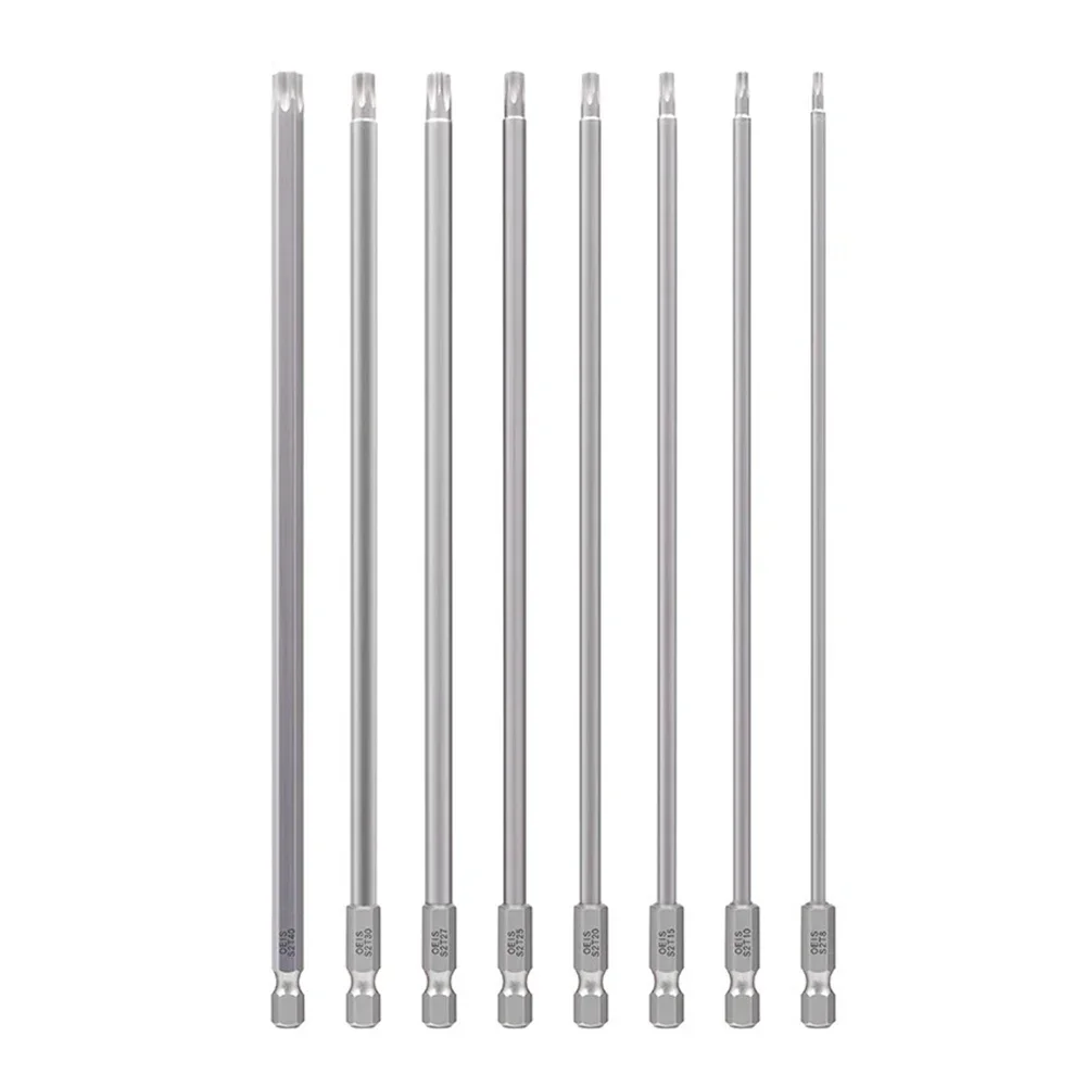 8Pcs 200mm Torx Head Screwdriver Bit Set Steel T8/T10/T15/T20/T25/T27/T30/T40 Long Drill Bits 1/4\