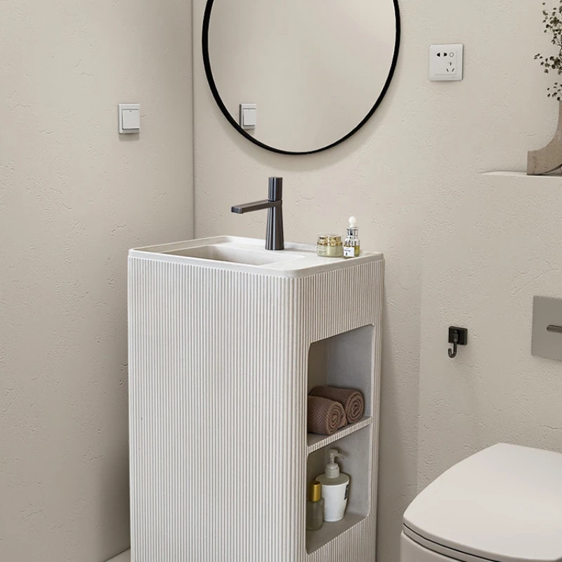 

Cream wind bathroom cabinet column basin floor-standing integrated art hand washing basin bathroom storage washstand