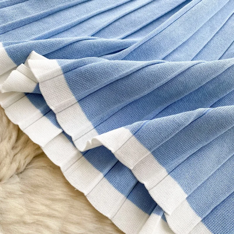 Abito lavorato a maglia senza maniche di alta qualità Abito estivo da donna vintage a vita stretta dimagrante con cuciture a contrasto di colore