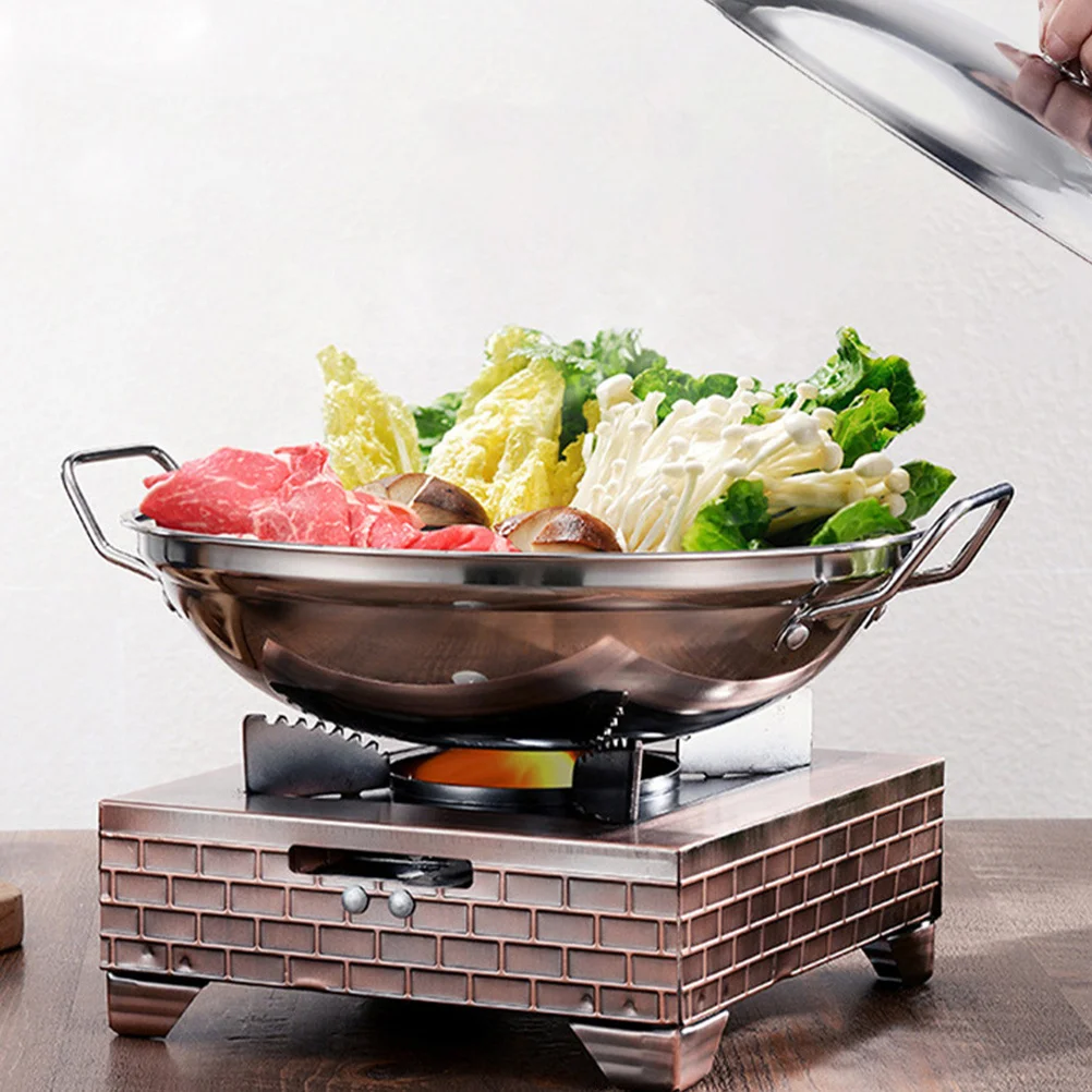

1 set 1 Set Stainless Steel Dry Pot With Lid Double Handle For Hot Pot Cooking Alcohol Stove Pan Kitchen Cookware Utensil