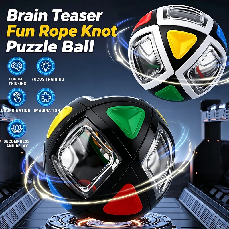 3D Rope Solving Maze Cube Spherical Toy Puzzle Rotating Rope Solving Maze Cube Competitive Puzzle Toy Gift