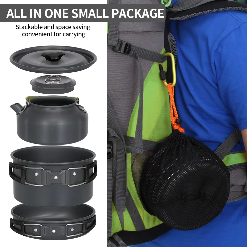 Camping Cookware Set Lightweight Portable Pan Kettle Cups Spoon Fork Cutter for Picnic Hiking Cookware Tourist Cookware Utensils