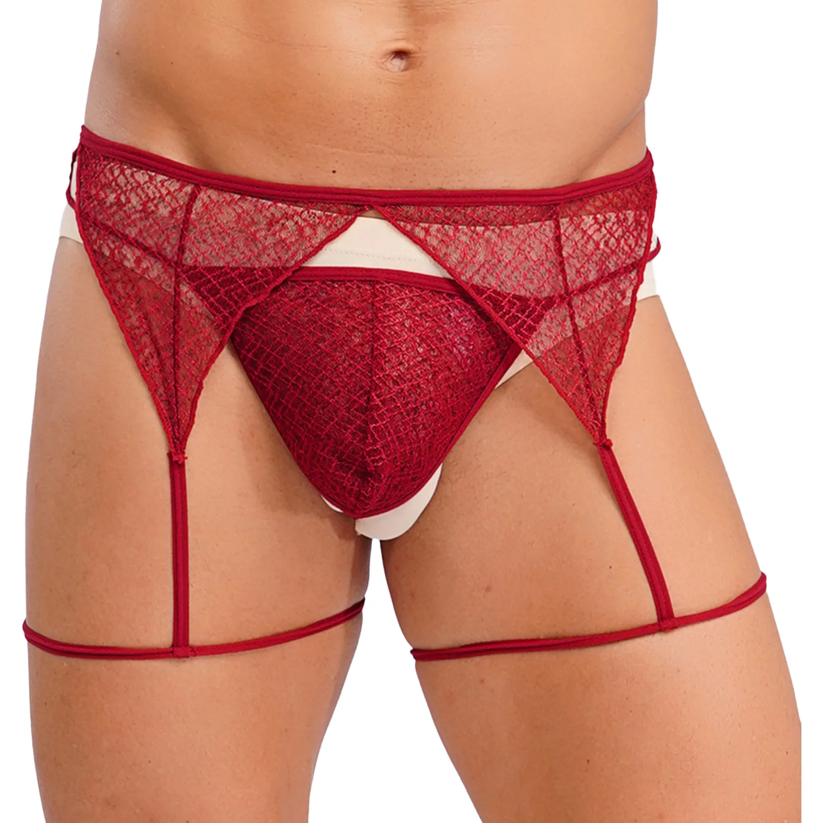 2 قطعة رجل مثير الدانتيل الرباط حزام سيور ملخصات الملابس الداخلية الملابس الداخلية سلسلة ثونغ سيسي سراويل الساخن مثير الذكور ملخصات السروال #3
