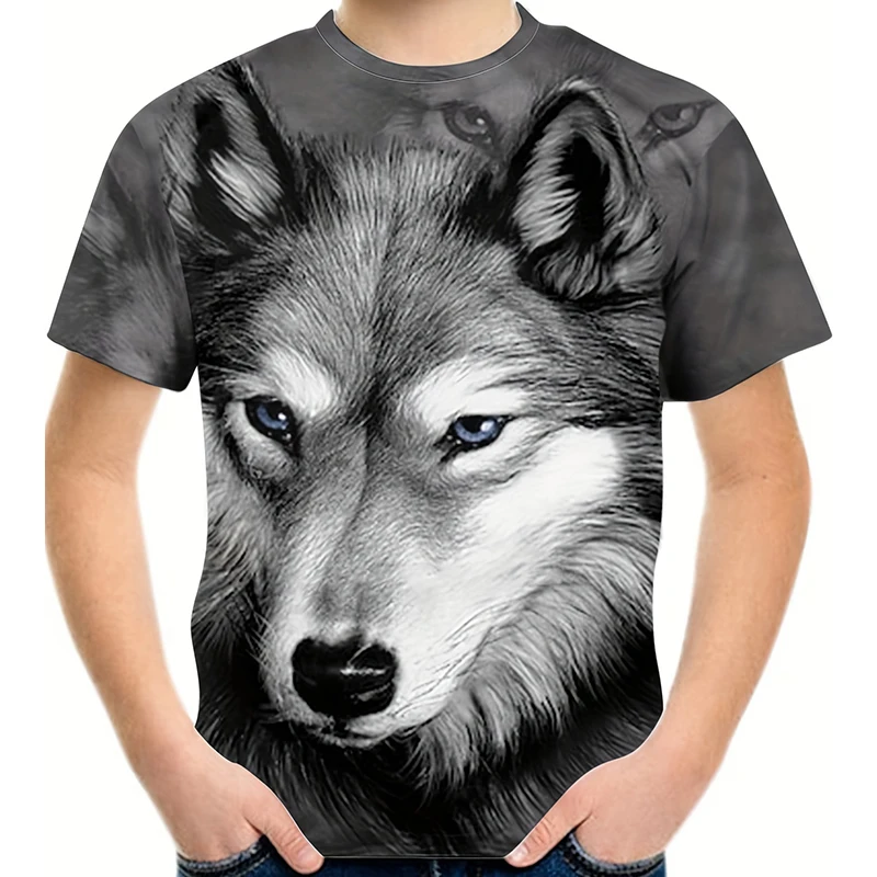 Kids T Shirt Wolf 3D Print Boy\'s T-shirt Casual Pullover Short Sleeve Breathable Comfortable T-shirt For Boy Summer Top Camiseta