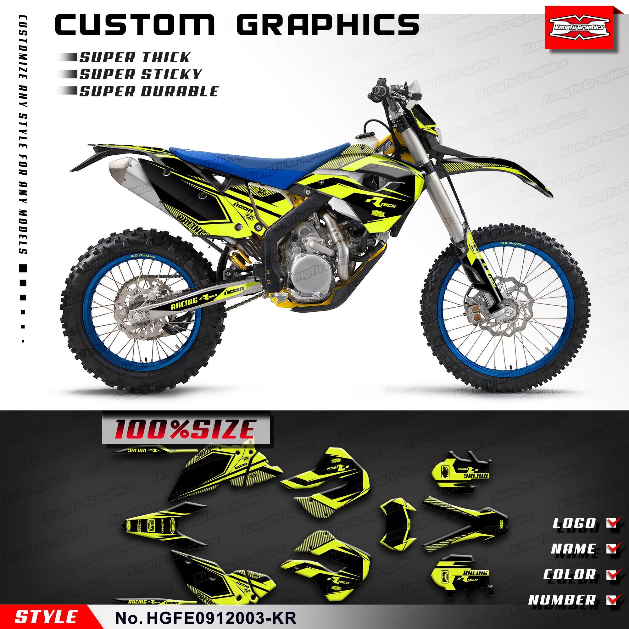 

KUNGFU GRAPHICS Adhesive Sticker Vinyl Graphics for Husaberg FE 390 450 570 2009 2010 2011 2012, HGFE0912003-KR