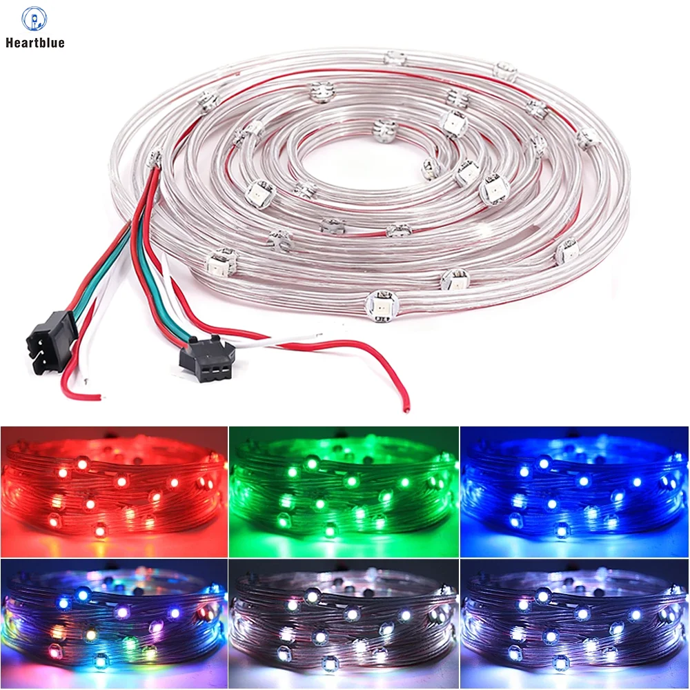 DC5V WS2812B Addressable Smart Pixel LED Strip 5050 RGB LED Tape 50/100 LEDs Pre-installed Connector For Home Party DIY Light 5V